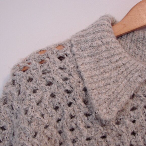 Mango Gray Wool Blend Polo Sweater Openwork Knit BRAND NEW NWT Size Medium - Picture 5 of 13